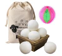 6 x Dryer Balls for Tumble Dryers, 6 cm, 100% Pure Sheep's Wool, Dryer Balls, Down Jacket, Natural Fabric Softener, Dryer Ball, Antistatic Drying Time Shortened, with Storage Bag