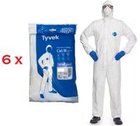 6 x DuPont Tyvek 500 Xpert Hooded Protective Disposable Coverall Size- 2XL