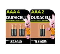 6 x Duracell AAA Rechargeable 900 mAh (1 Blister Pack of 4 Batteries + 1 Blister Pack of 2 Batteries) 6 Rechargeable Mini Batteries