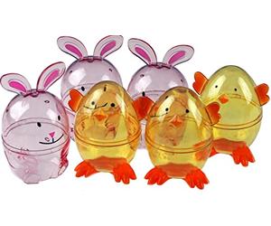 6 X Easter Bunny Chick Characters - Plastic Containers For Sweets / Chocolate Eggs!