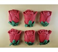6 x Edible 3D Extra Large Roses Flowers icing toppers, cake cupcakes decorations T102 (Red)