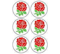 6 x English Rose - Edible Wafer or Icing Cupcake Toppers St George's Day Party Cake Decorations Perfect For Brownies Cookies Muffins & More! (Edible Wafer Card)