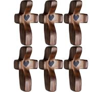 6 x Fidget Crucifix Palm, Handmade Wooden Cross My Heart, Pocket Wood Crucifix, Cross My Heart From The Holy Land, Crucifix for Stress Relief, Encouraging Crucifix Made of Black Walnut Wood