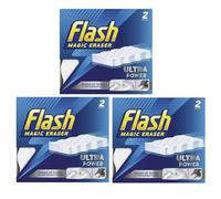 6 x Flash Magic Eraser Ultra Power -No Chemicals Needed - Removes Scuffs, Crayon, Grease and Grimes (Pack of 3)