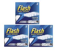 6 x Flash Magic Eraser Ultra Power -No Chemicals Needed - Removes Scuffs, Crayon, Grease and Grimes (Pack of 3)