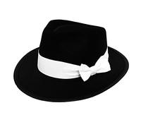 6 X GANGSTER HAT BLACK FELT WITH WHTIE BAND FANCY DRESS COSTUME ACCESSORY BULK GANGSTER TRILBY FEDORA 1920'S UNISEX MENS & WOMENS