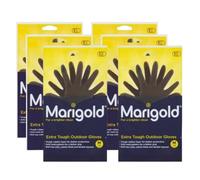 6 x Gardening Rubber Gloves Extra Tough & Non-Slip Grip for Outdoor Cleaning | Roll-top Cuffs Cotton-lined & Double Layered | Medium Black