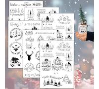6 x Glitter Christmas Stickers, Christmas Stickers, 3 x A5, Self-Adhesive Stickers for DIY Cards, Windows and Advent Calendar, Christmas Decoration Stickers with Elk Pattern and Festive Motifs