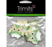6 x GREEN WOODEN OWLS BY TRIMITS SELF ADHESIVE EMBELLISHMENTS 2294