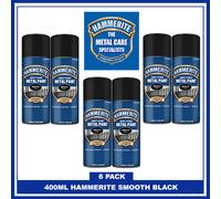 6 x Hammerite SMOOTH BLACK 400ml Direct To Rust Smooth Quick Drying Spray Paint