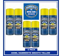 6 x Hammerite SMOOTH YELLOW 400ml Direct To Rust Smooth Quick Drying Spray Paint