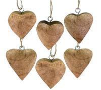 6 x Heart Pendants 5 x 5 cm Wood Dark Brown Solid Wooden Hearts for Hanging Decoration Hanging Natural Dark