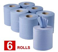 6 X Jumbo Workshop Hand Towels Rolls 2 Ply Centre Feed Wipes Embossed Tissue