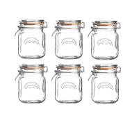 6 x Kilner Clip Top Glass Storage Jar - Square 1 Litre