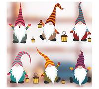 6 x Large Christmas Window Stickers Display - Christmas Window Decorations - 6 Colourful Scandinavian Christmas Gnomes Glass Clings - Reusable Sticker for Windows and Door