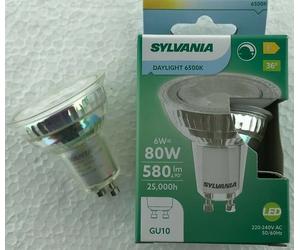 6 x LED Bright Daylight GU10 Sylvania 6W = 80W 580lm Dimmable 6500k 6 Watt 29143