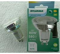 6 x LED Bright Daylight GU10 Sylvania 6W = 80W 580lm Dimmable 6500k 6 Watt 29143 [EEK: E]