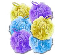 6 x Luxury Loofah Shower Puffs - Soft Exfoliating Mesh Bath Sponges - Premium Shower Loofahs for Women, Men & Kids - Gentle Skin Cleanser for Daily Use - Assorted Colors