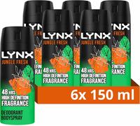 6 x Lynx 48 hrs Deodorant Body Spray 150ml - Jungle Fresh
