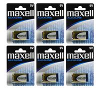 6 x Maxell 9V Alkaline Batteries Efficient - 6LR61 PP3 LR22 MN1604 6LF22 E-Block
