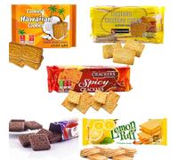 6 x Mixed Custard Cream,Hawaian,Spicy Cracker,Chocolate Cream,Lemon Puff,Choco Puff Biscuits - Mixed Flavours of Snack Biscuits Packs - mlb