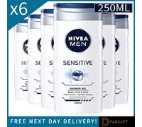 6 x NIVEA FOR MEN SHOWER GEL BODY FACE HAIR WASH SENSITIVE 250ML BAMBOO EXTRACT