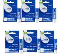 NIVEA Lip Balm Original Care (4.8g) Lip Balm Deeply Hydrates Lips for 24h+, with 100% Natural Origin Ingredients, Shea Butter, and Vitamins, Lip Care