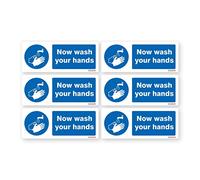 6 x Now Wash Your Hands Sign - Self adhesive vinyl sticker 40mm x 100mm - Single