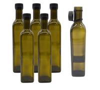 6 x Oil Bottles 250 ml with Spout Green/Brown Glass Bottle with Dispenser and Labels