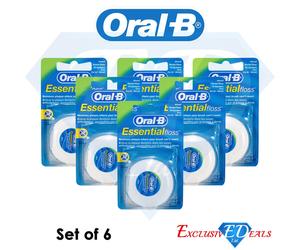 6 x Oral B Essential Waxed Mint Essential Dental Floss 50m Length - Sealed