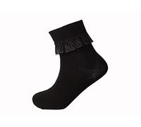 6 X Pairs Kids Girls Cotton Frilly Lace Top Fancy Party Ankle Socks in Red Purple Black Grey (Black, 11 Plus Years)