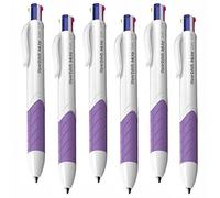 6 x Papermate InkJoy Quatro Retractable Ballpoint Pens | 1.0mm Medium Point Nib | 4 Fun Ink Colours:Turquoise Blue, Lime Green, Magenta Pink, Purple | White/Purple Barrel, Loose in Plain Packaging