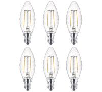 6 x Philips LED Filament Bulb Candle 2W = 25W E14 Clear Twisted Warm White