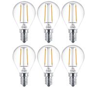 6 X Philips LED Filament Bulbs Drop 2W = 25W E14 Clear 250lm Warm White 2700K [EEK: E]