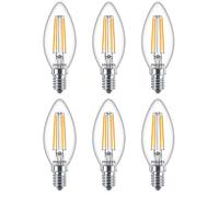 6 x Philips LED Filament Candle Bulb 6.5W=60W E14 Clear Warm White