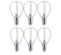 6 x Philips LED Filament Drop Bulbs 1.4W=15W E14 Clear 136lm Warm White