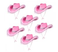 6 x Pink Cowgirl Hat with Sequins & Marabou Feather - Adult Wild West Hen Night Rodeo Ladies Womens Fancy Dress Accessory