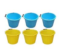 6 x Plastic Builders Bucket, 3 Gallon 14L Litre Water Mixing Storage Measuring Guide Construction Bucket Strong with Handle and Spout MADE IN UK (3 x Yellow, 3 x Sky Blue)