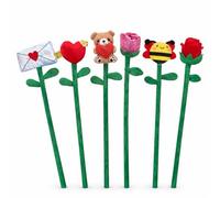 6 x Plush Flower Bouquet Soft Toy Set - 30cm Bendy Stems Roses, Hearts & Teddy Characters - Cute Cuddly Gift Bouquet for Kids & Adults, Hamper Fillers, Birthday Present & Room Decoration