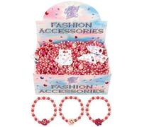 6 x Pretty Pink Girls Wooden Bead Bracelets Party Bag Fillers Hearts by Henbrant