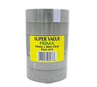 6 x Prima Clear Adhesive Tape Rolls - 24mm x 40m Strong Parcel Packaging Tape