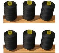 6 x Pure 100% Cotton Sewing Machine Thread 800M Large Black Spools/Reels