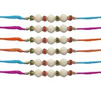 6 x Rakhi Thread Raksha Bandhan Colourful White Red Green Golden Bead Rakhi Hindu Indian Festival Wrist Band Rakhi For Brother Friendship Bracelet Raksha Bandhan Gift