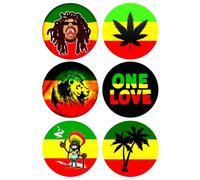 6 x Reggae Rasta Mix Edible Wafer or Icing Cupcake Toppers Fun Weed Themed Party Cake Decorations Perfect For Brownies Cookies Muffins & More! (Edible Wafer Card)