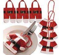 6 X Santa Cutlery Holders Or Hanging Tree Decorations - Red & White Home Festive Xmas Tree Or Table Decor