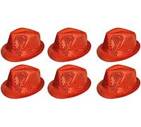 6 X Sequin Trilby Hat in Red, Black, Silver, Gold, Purple, Green or Pink Fancy Dress Accessory Fedora Hats Bulk Gangster 1920's Mens & Ladies (Red)