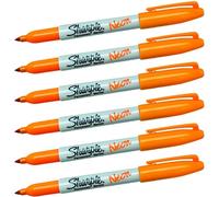 6 x Sharpie Neon Permanent Marker Pens, Fine Point Tip, Fluorescent Orange Colour Ink - Marks on Almost Any Surface - Loose in Plain Packaging