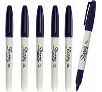 6 x Sharpie Permanent Marker Pens, Fint Point Tip, Navy Blue Colour Ink - Marks on Almost Any Surface - Loose in Plain Packaging