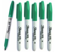 6 x Sharpie Permanent Marker Pens | Marks on Almost Any Surface - Paper, Fabric, Glass, Plastic, Wood, Metal & More | Fine Point Bullet Tip Nib for Smooth Writing - Green Colour Ink | Asian Import