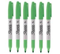 6 x Sharpie Permanent Marker Pens | Marks on Most Surfaces: Paper, Fabric, Glass, Plastic, Wood, Metal...| Fine Point Bullet Tip Nib for Smooth Writing: Green Colour Ink | Loose in Plain Packaging